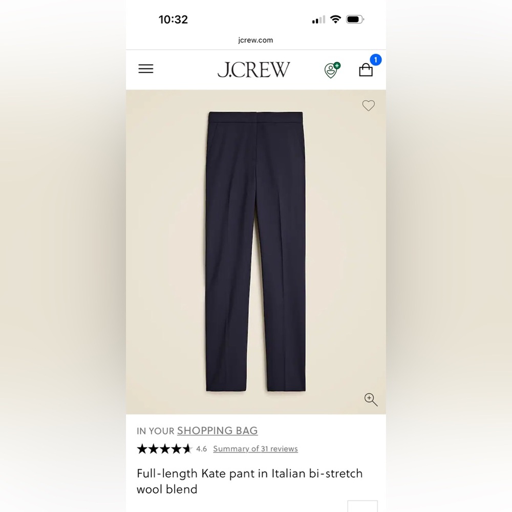 Petite full length Kate straight leg pant in Italian bi-stretch wool Navy Blue